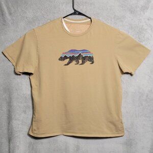 Patagonia Shirt Mens XL Tan Organic Cotton Bear Mountains Graphic Outdoors Tee